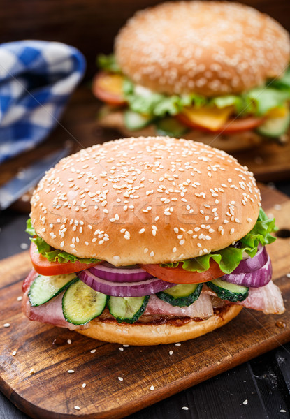 Bacon burger with vegetables and cutlet Stock photo © vankad