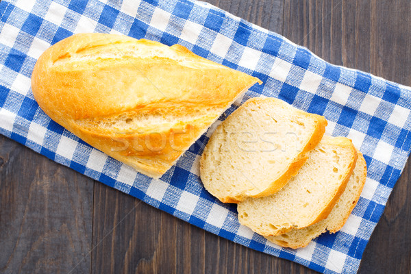 Fresche pagnotta pane bianco blu tovagliolo alimentare Foto d'archivio © vankad