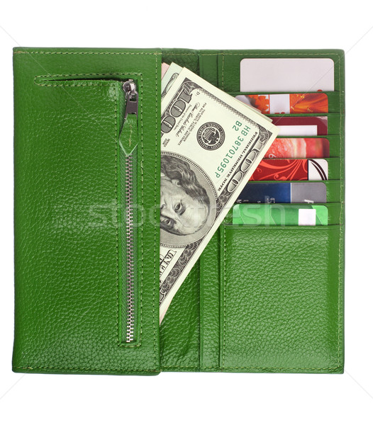 Deschide verde piele portofel bani afaceri Imagine de stoc © vankad