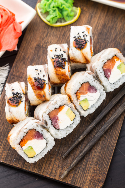 Sushi rulo somon ton balığı yılanbalığı gıda Stok fotoğraf © vankad