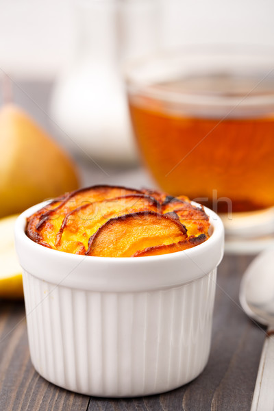 Stock foto: Pie · frischen · Birnen · Holztisch · Obst · Tee