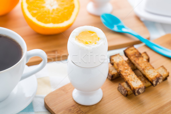 Breakfast with soft boiled eggs and toast soldiers Stock photo © vankad