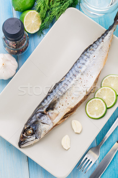 サバ プレート 石灰 ニンニク 魚 ストックフォト © vankad