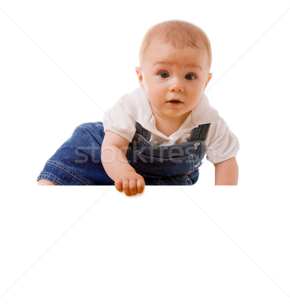 Foto stock: Bebê · menino · mensagem · branco · negócio