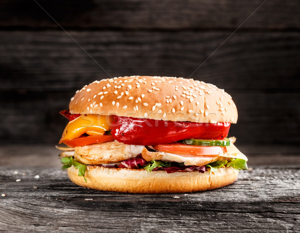 Burger with chicken and vegetables Stock photo © vankad