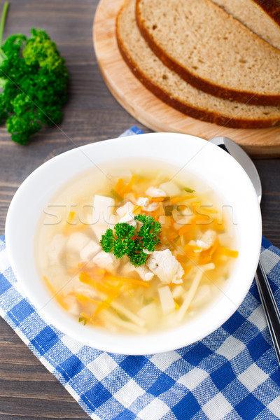 Bowl of chicken soup with vegetables and noodles Stock photo © vankad