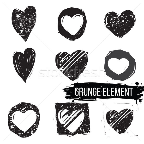 Conjunto abstrato corações projeto grunge elementos Foto stock © Vanzyst