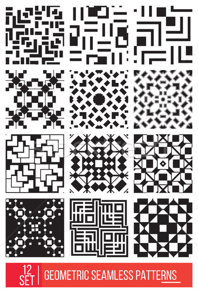 Set of Universal different geometric seamless patterns, monochro Stock photo © Vanzyst