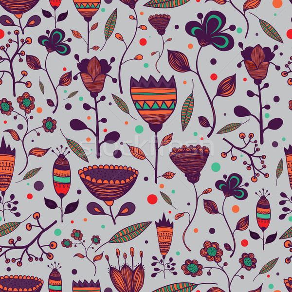 Seamless handwork floral pattern with colorful doodles Stock photo © Vanzyst