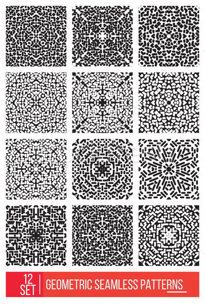 Set of Universal different geometric seamless patterns, monochro Stock photo © Vanzyst