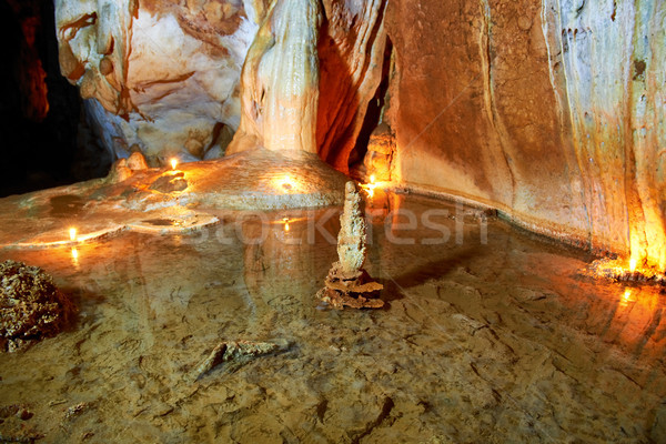 洞穴 黑暗 室內 地下 湖 光 商業照片 © vapi