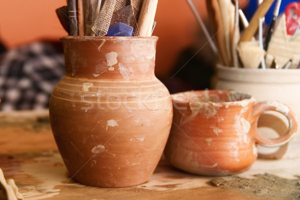 Handmade old clay pots with pencils Stock photo © vapi