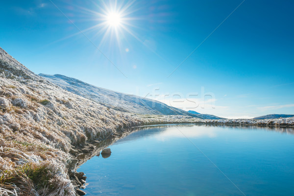 [[stock_photo]]: Belle · bleu · lac · montagnes · matin · sunrise