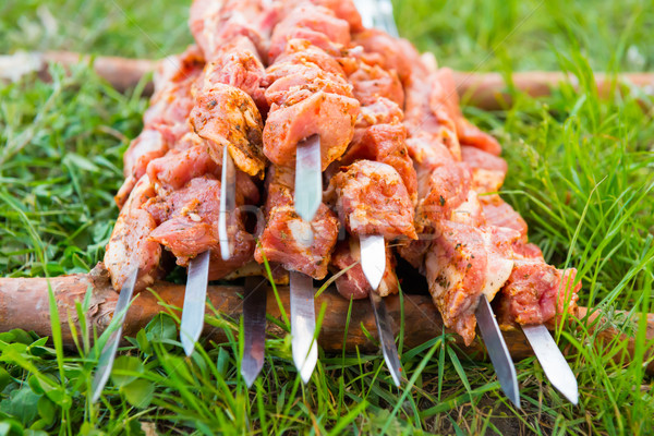 Many skewers with raw shish kebab Stock photo © vapi