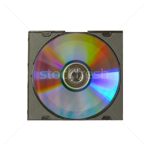 Foto stock: Cd · caso · isolado · branco · tecnologia · azul