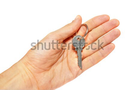 Silver key in a hand isolated on white. Stock photo © vapi