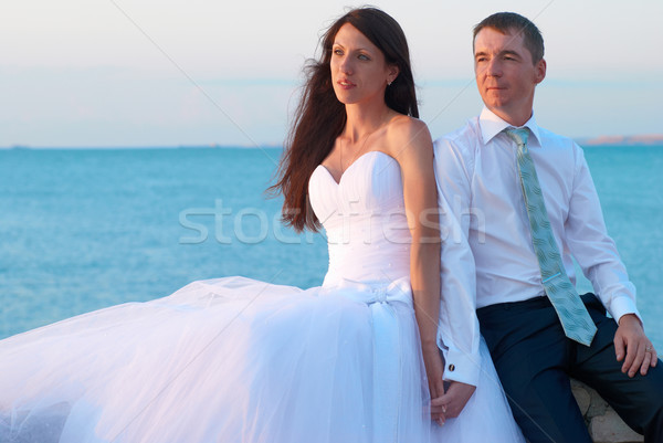Mooie bruiloft paar bruid bruidegom strand Stockfoto © vapi