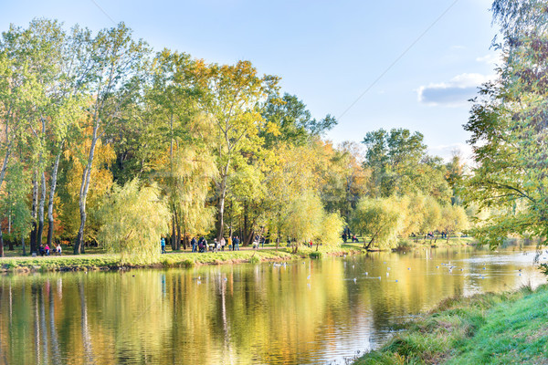 Lake in the city park with walking people Stock photo © vapi
