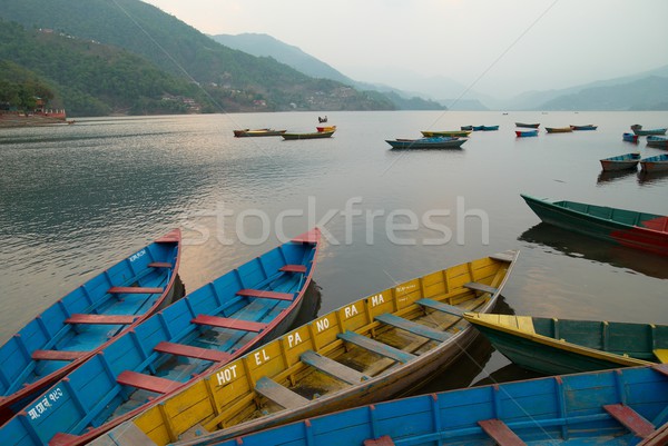 Houten boten meer Nepal avond zon Stockfoto © vapi