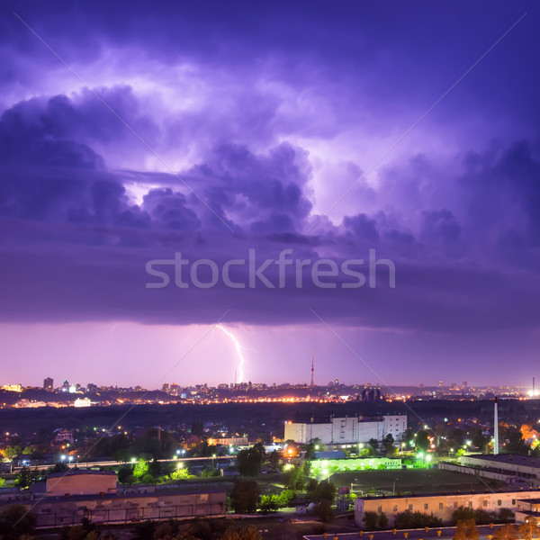 Fırtına yıldırım şehir karanlık gece dramatik Stok fotoğraf © vapi