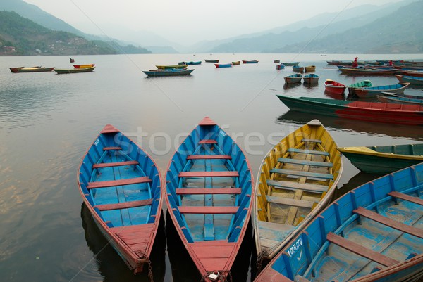 Houten boten meer Nepal avond zon Stockfoto © vapi