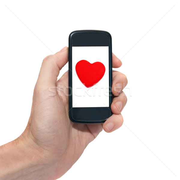 [[stock_photo]]: Téléphone · portable · vide · écran · rouge · coeur · isolé