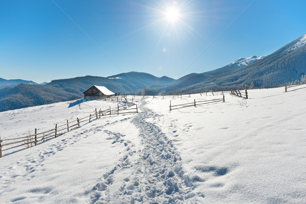 Iarnă peisaj vechi rural casă alb Imagine de stoc © vapi