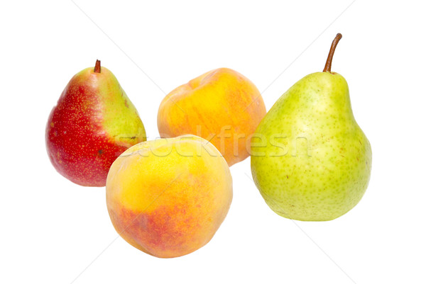 Stock foto: Birnen · Pfirsiche · isoliert · weiß · Essen · Apfel