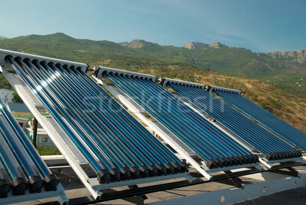 Foto stock: Vácuo · solar · água · aquecimento · casa · telhado