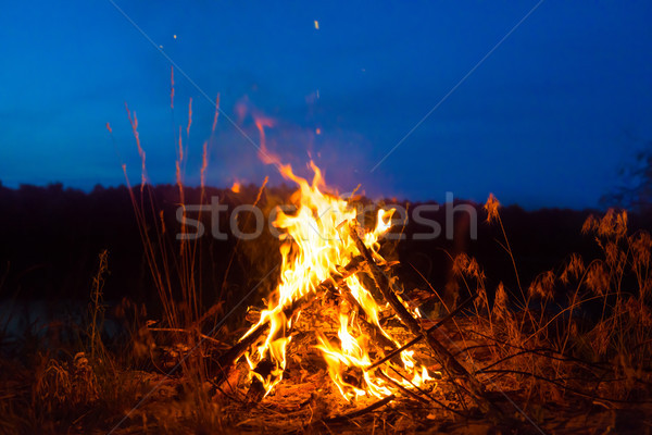 Groot kampvuur nacht bosbrand bergen nachtelijke hemel Stockfoto © vapi