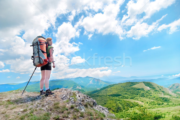 Young happy woman with backpack Stock photo © vapi