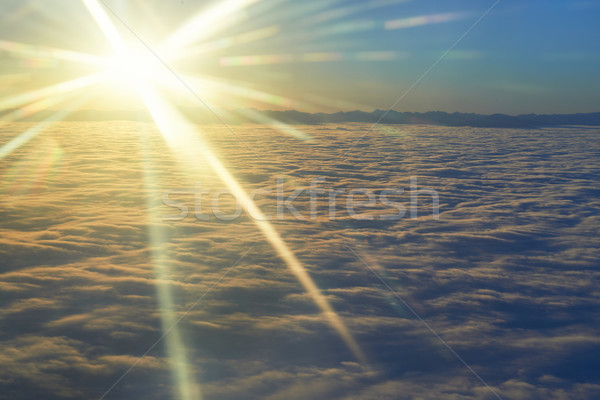 Stockfoto: Verbazingwekkend · vliegtuig · hemel · zonsondergang · zon