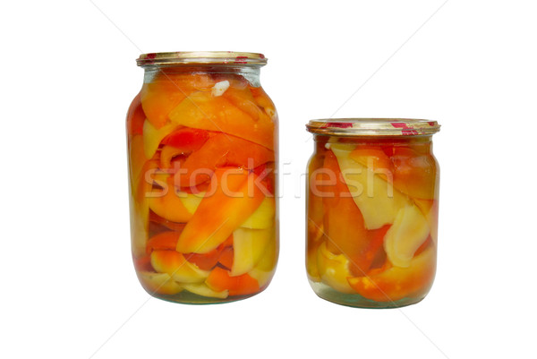 Bottled fruits in jars isolated on white. Stock photo © vapi