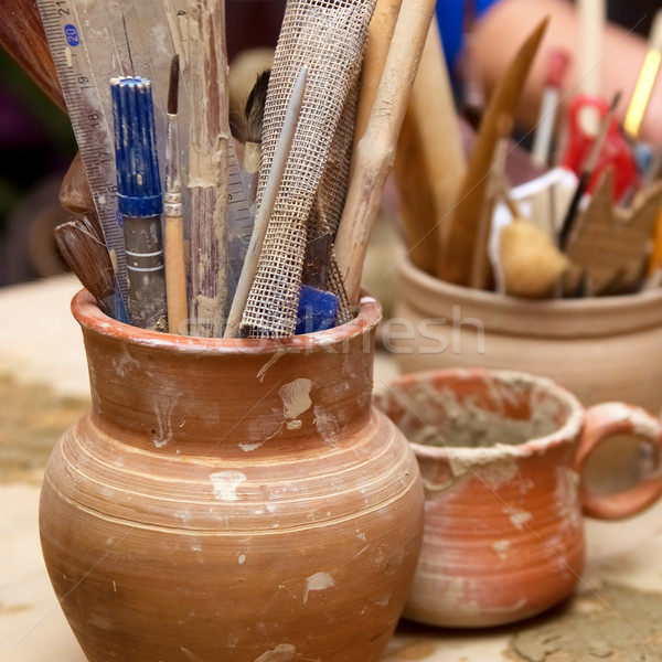 Handmade old clay pots with pencils Stock photo © vapi