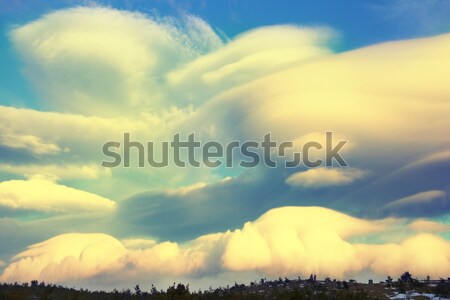 Foto stock: Asombroso · vista · avión · naranja · cielo · puesta · de · sol