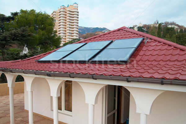 Stockfoto: Zonnepaneel · huis · dak · business · technologie · groene