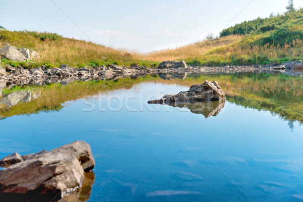 Albastru apă munte lac roci cer Imagine de stoc © vapi