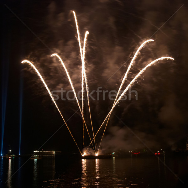 Gyönyörű tűzijáték fekete égbolt víz munka Stock fotó © vapi