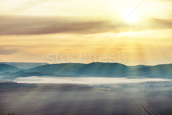 Blue mountains covered with mist  Stock photo © vapi