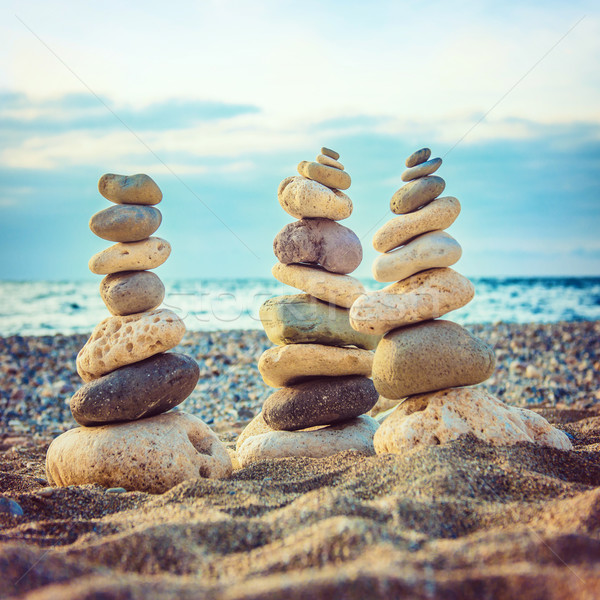 Three stacks of round smooth stones Stock photo © vapi