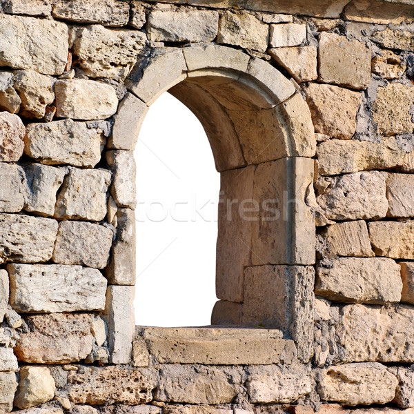 ストックフォト: ウィンドウ · 壁 · 古代 · 石の壁 · 白 · 孤立した