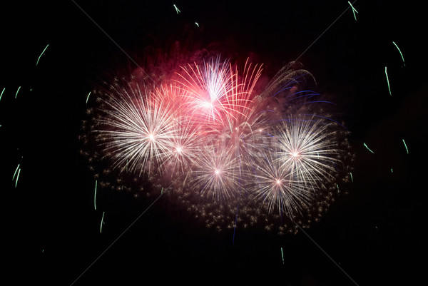 Foto stock: Colorido · fogos · de · artifício · preto · céu · feliz · luz