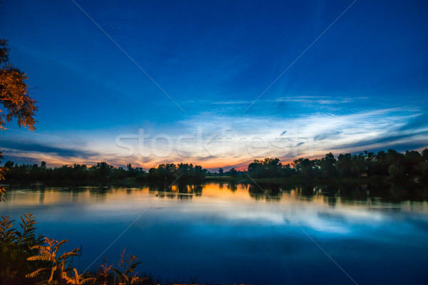 Coucher du soleil lac forêt réflexion eau nuages [[stock_photo]] © vapi