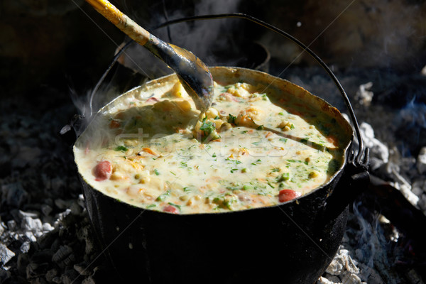 Boiling soup in a pot Stock photo © vapi