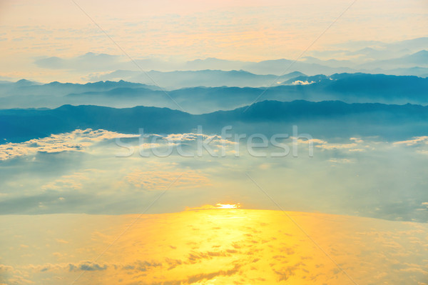 Foto stock: Ver · avião · pôr · do · sol · céu · fofo