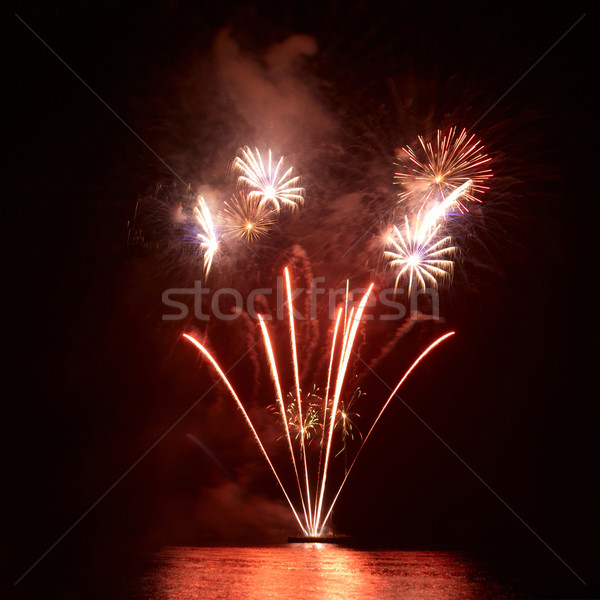 Foto stock: Colorido · fogos · de · artifício · preto · céu · feliz · luz