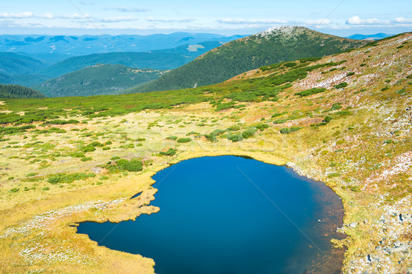 Stok fotoğraf: Mavi · göl · dağlar · ağaç · çim