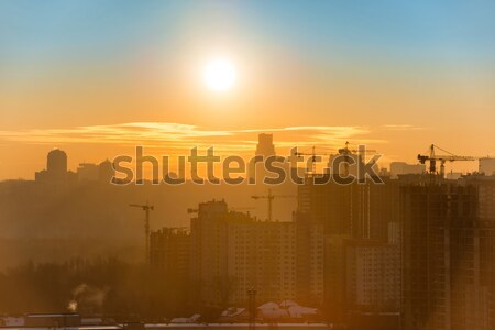 Stockfoto: Panorama · zonsondergang · stad · silhouet · gebouwen · industriële