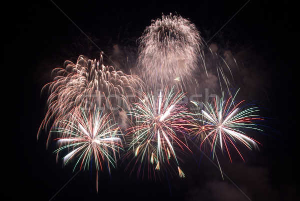 Gyönyörű tűzijáték fekete égbolt víz munka Stock fotó © vapi