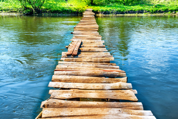 Foto stock: Edad · puente · río · verde · árboles